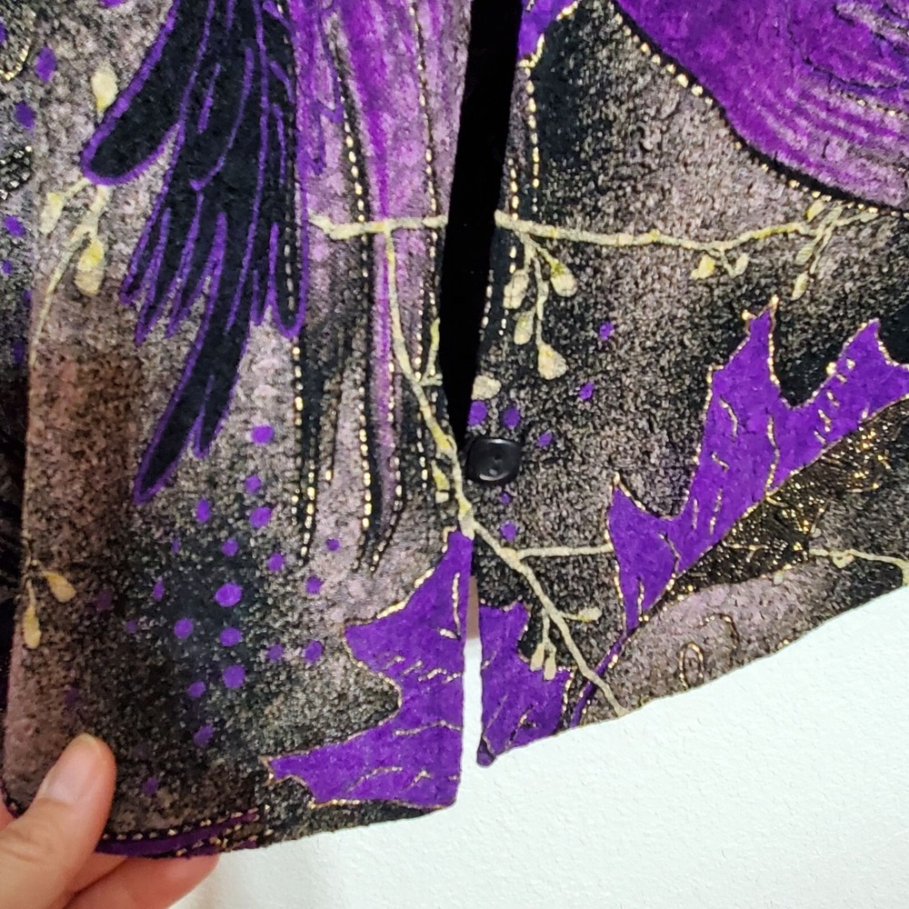 K Studio Collection Womens  Size 12 Long Sleeve Button Blouse Purple Black Gold - Picture 7 of 11